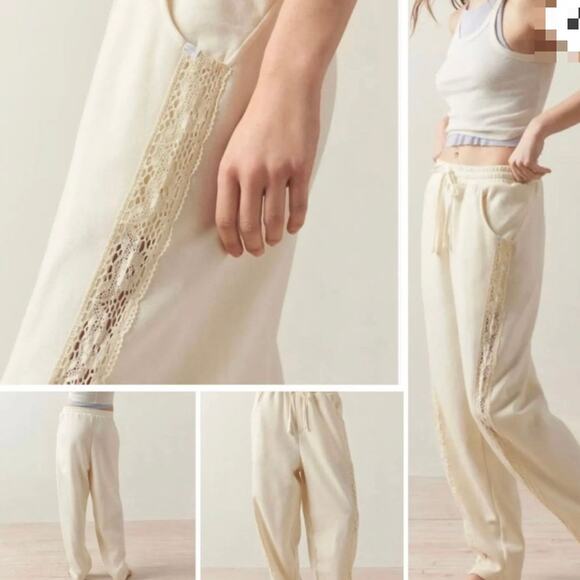 Urban Outfitters Jayden Ivory Out From Under Lace Fleece Oversized Sweatpants - Picture 1 of 10